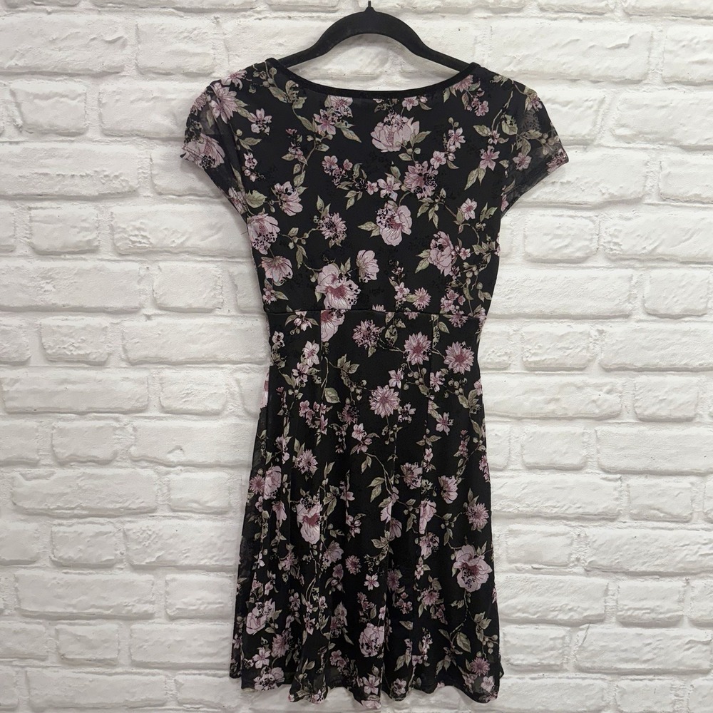 Planet Heart Y2K Black Floral Babydoll Slip Dress Sz Small Romantic Velvet Trim - Picture 5 of 15